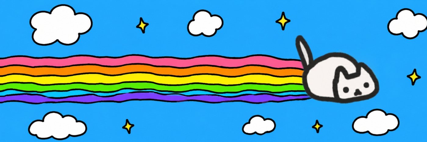 the simple cat with a rainbow behind him